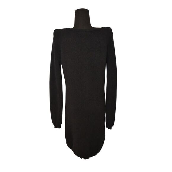 Black Sweater Dress V neck 100% Superfine Merino Wool Size Small - Picture 3 of 5